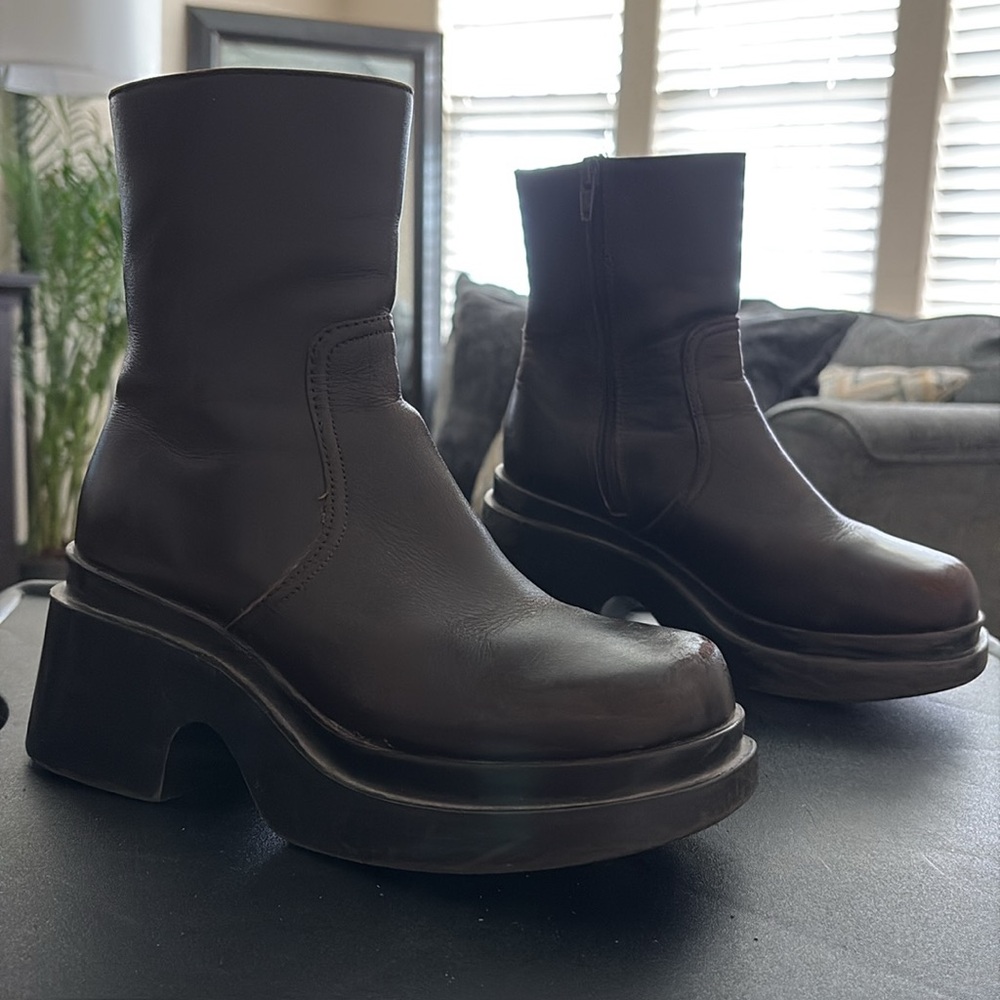 VTG STEVE MADDEN “Rare”!Leather Chunky Boots 90s Y2K - Picture 7 of 15